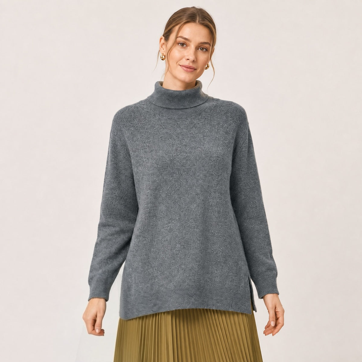 Pulover Massimo Dutti gri din lână și cașmir cu guler rulat