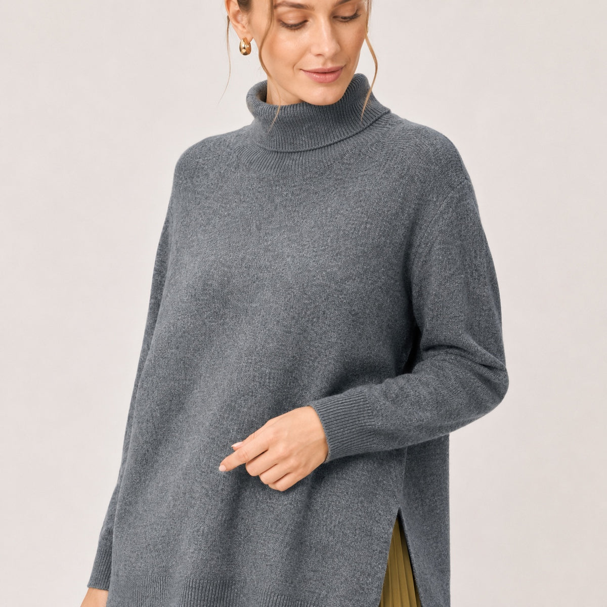Pulover Massimo Dutti gri din lână și cașmir cu guler rulat