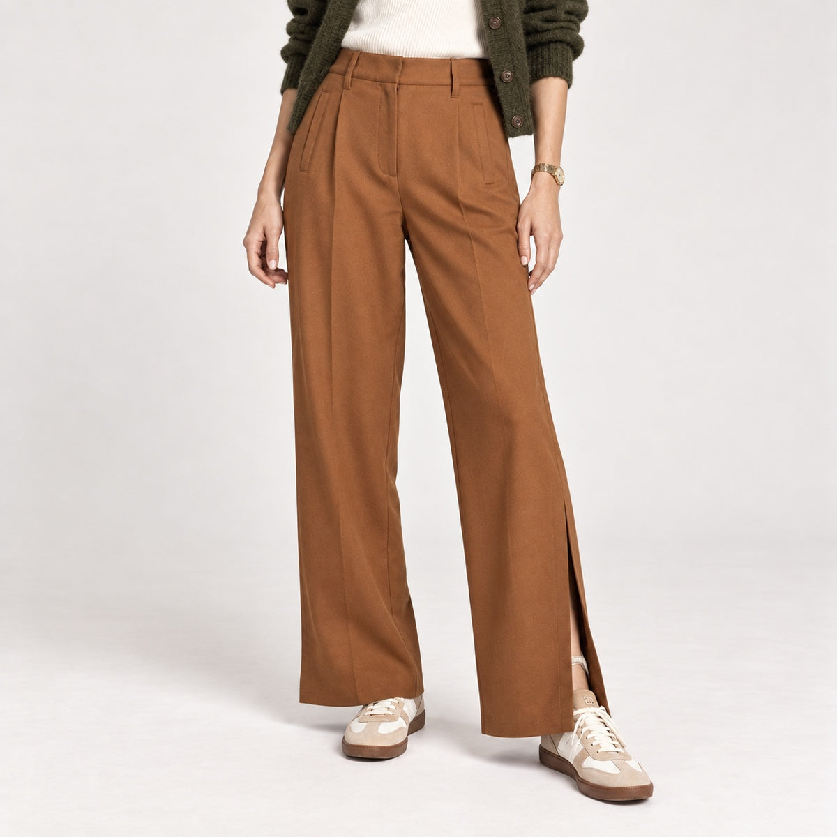 Pantaloni Nicla maro wide leg, vedere frontală