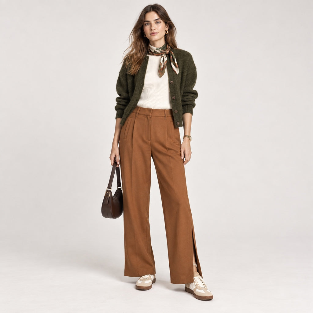 Pantaloni Nicla maro wide leg, vedere completă