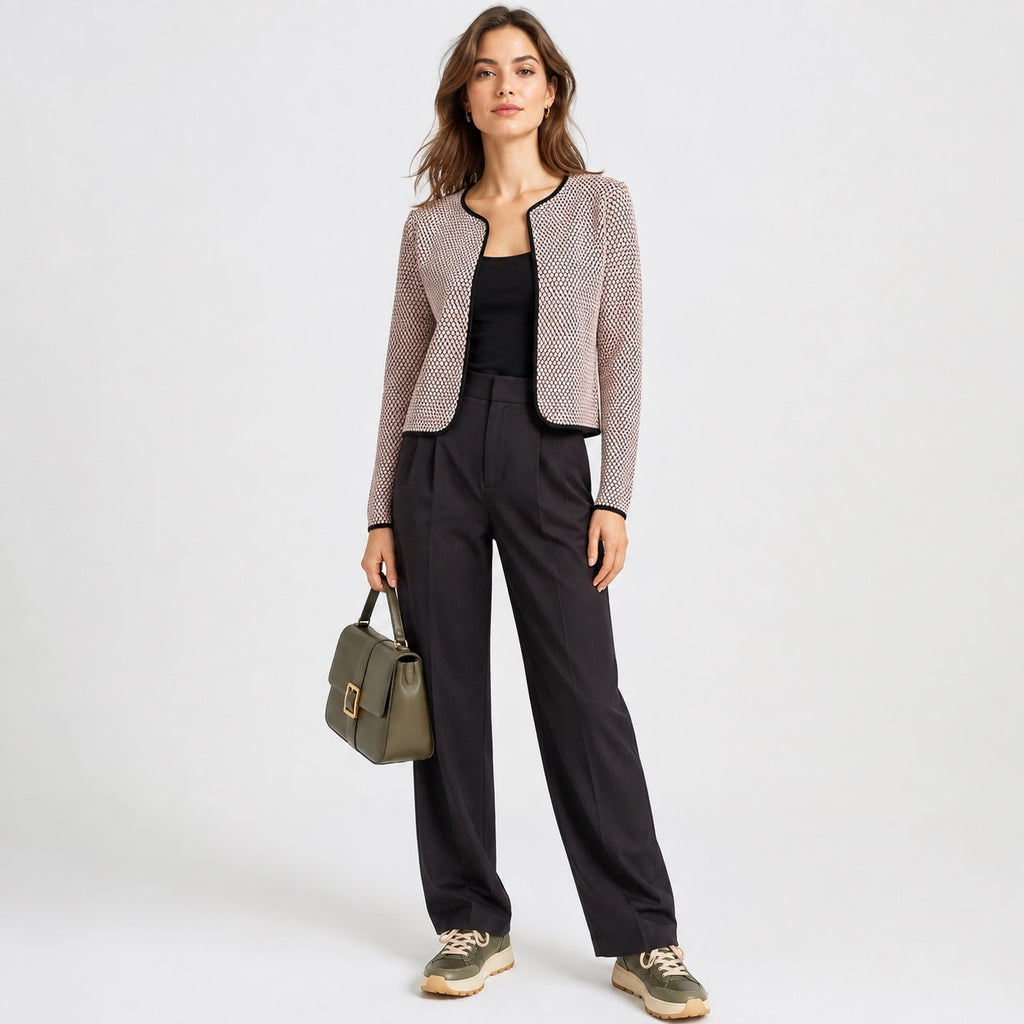 Cardigan ONLY roz cu model texturat și borduri negre