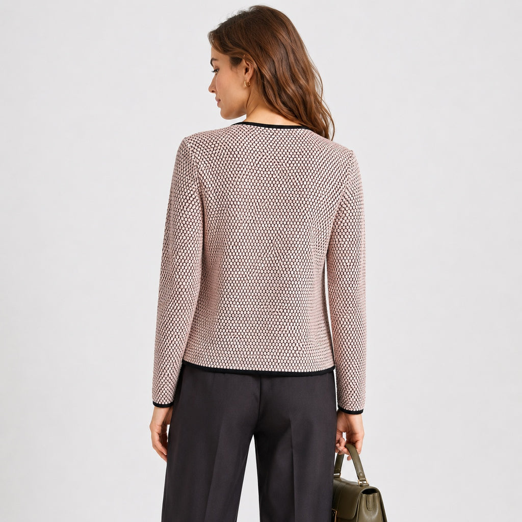 Cardigan ONLY roz cu model texturat și borduri negre