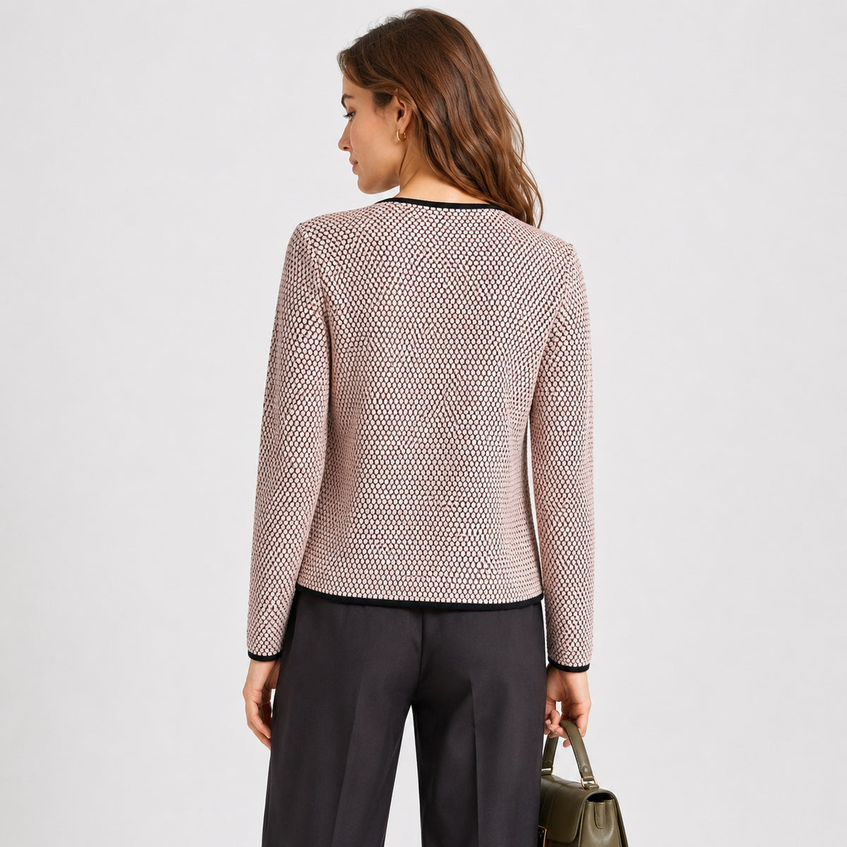 Cardigan ONLY roz cu model texturat și borduri negre
