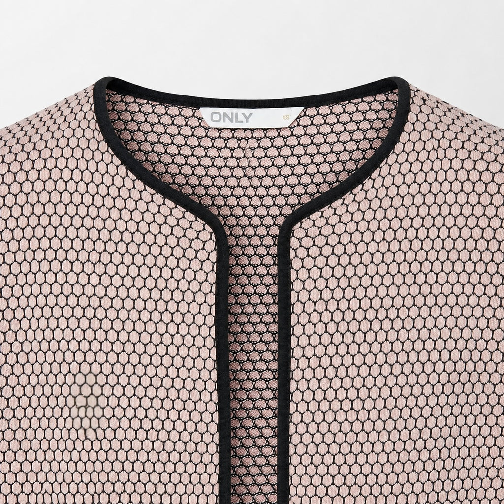 Cardigan ONLY roz cu model texturat și borduri negre
