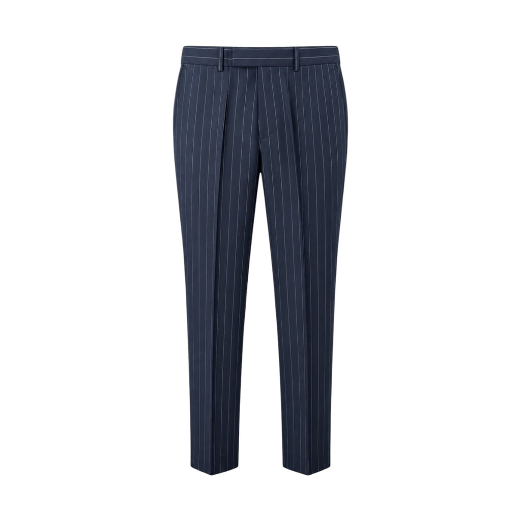 Pantaloni Hugo Boss bleumarin cu dungi, vedere frontală produs