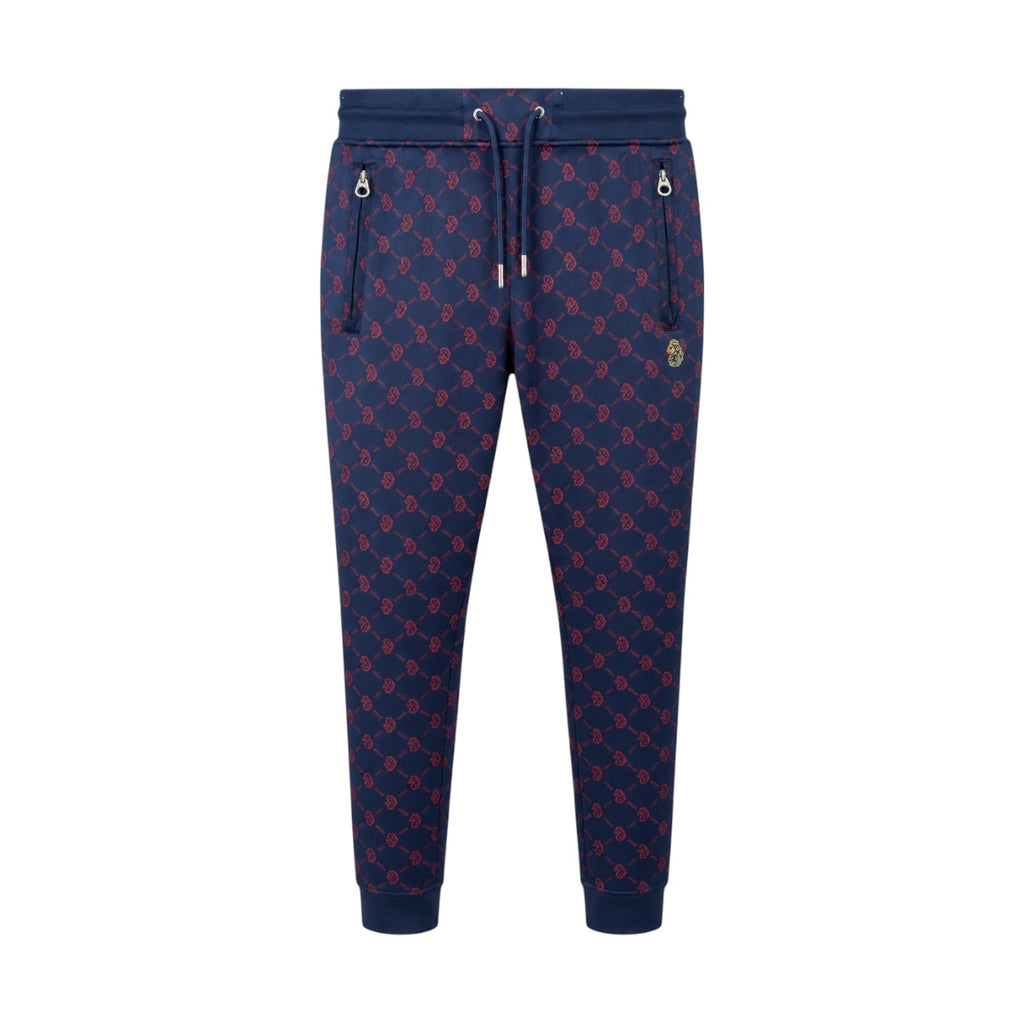 Pantaloni de trening Luke Sport bleumarin cu imprimeu roșu, vedere frontală produs