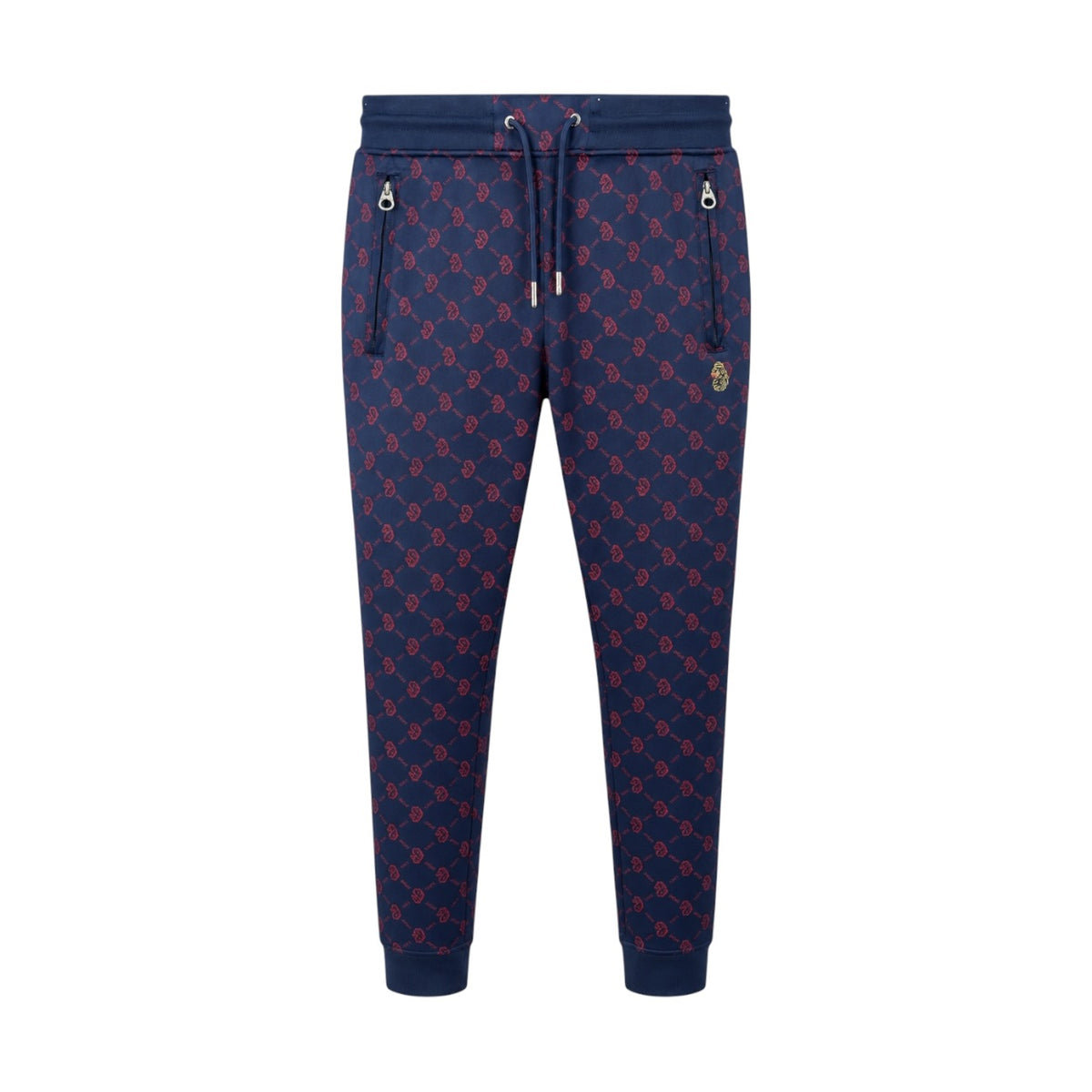 Pantaloni de trening Luke Sport bleumarin cu imprimeu roșu, vedere frontală produs