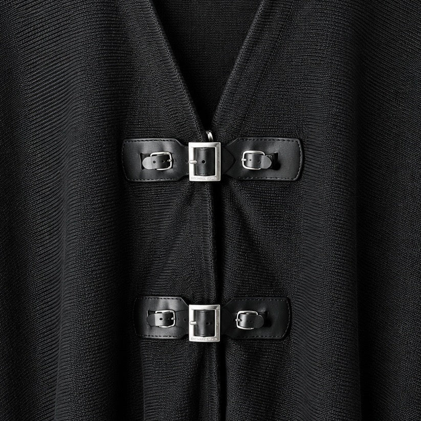 Poncho MICHAEL Michael Kors negru, detaliu catarame