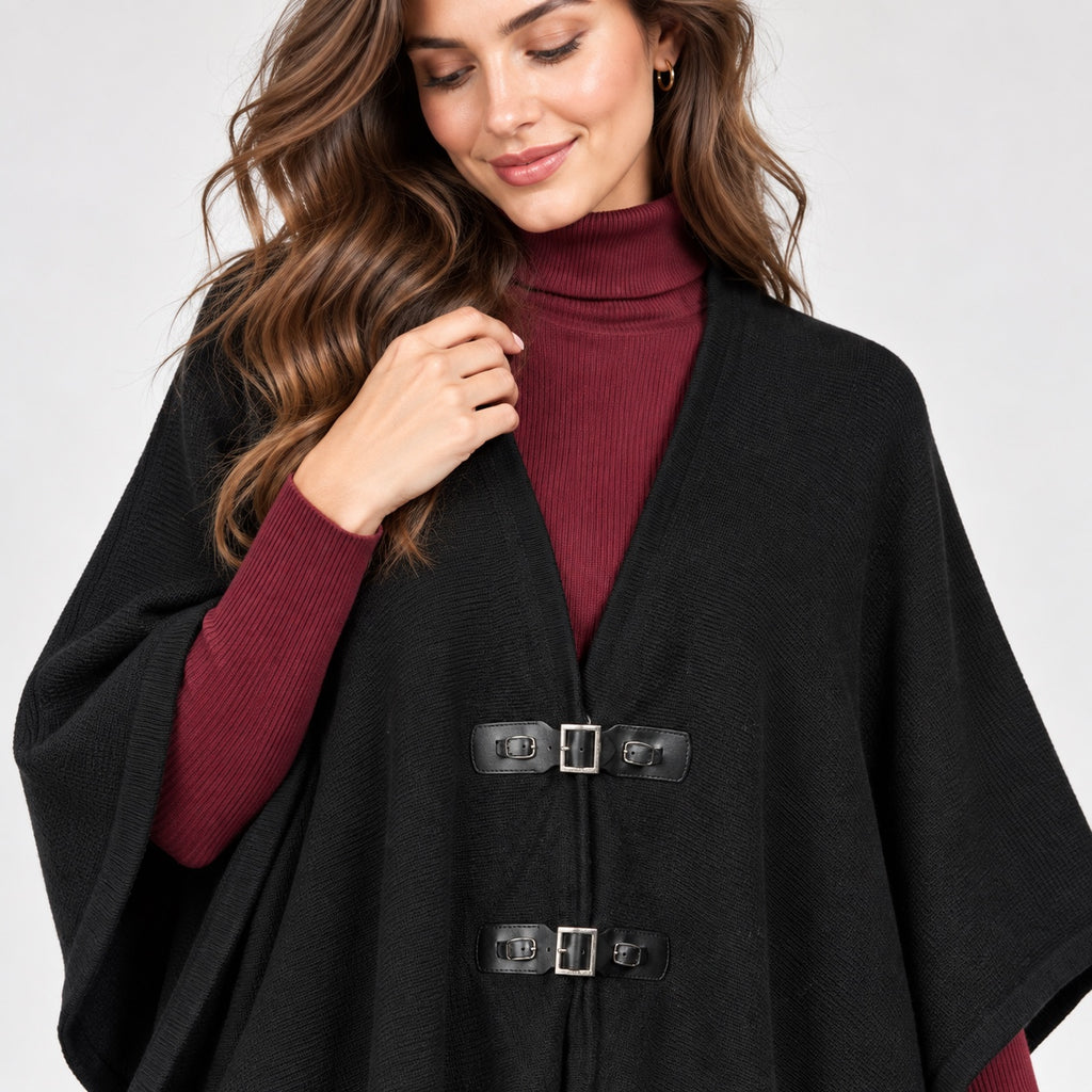 Poncho MICHAEL Michael Kors negru, detaliu închideri frontale