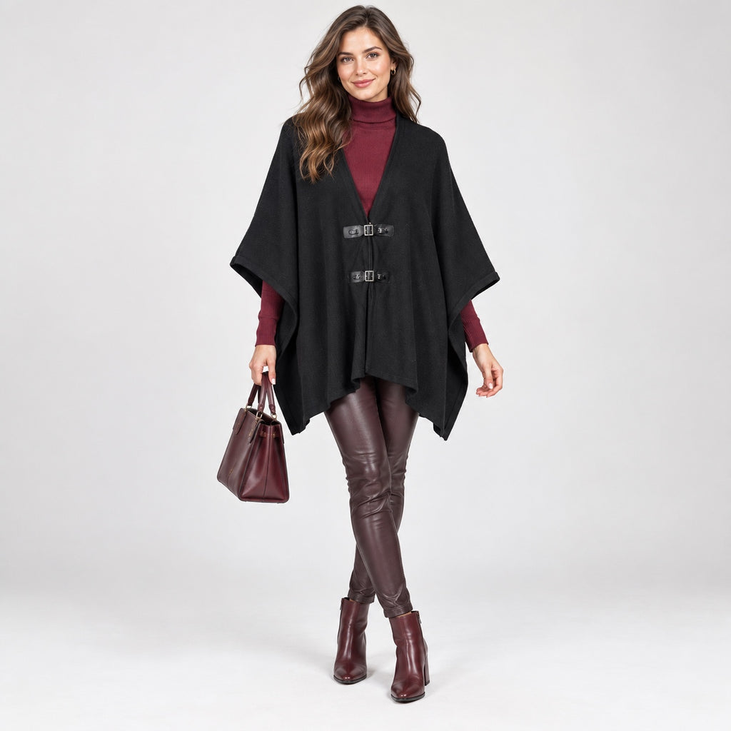 Poncho MICHAEL Michael Kors negru, vedere completă pe model