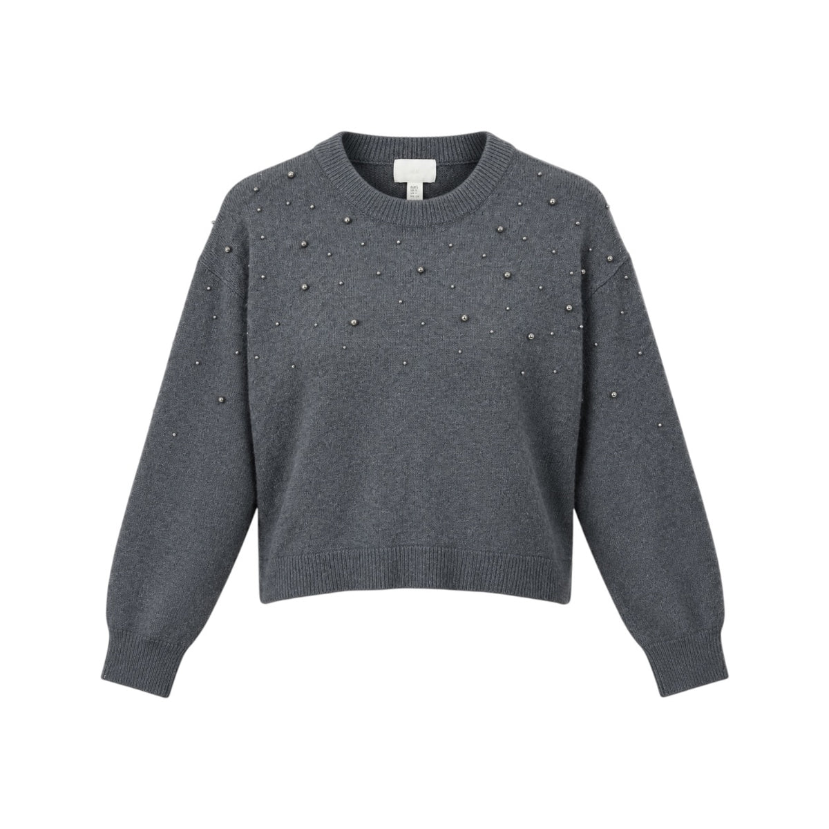 Pulover H&M gri cropped cu aplicații metalice, vedere frontală produs