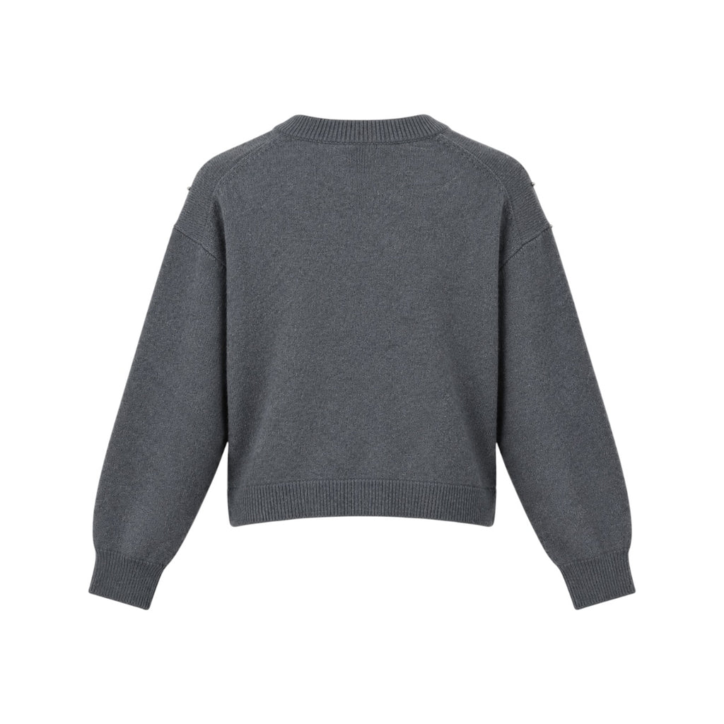 Pulover H&M gri cropped cu aplicații metalice, vedere din spate produs