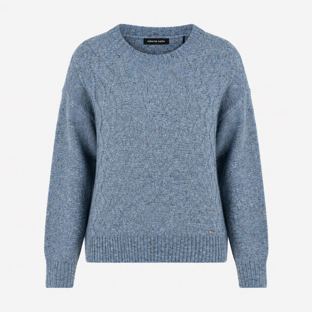 Pulover Roberto Sarto albastru cu torsade și fir multicolor