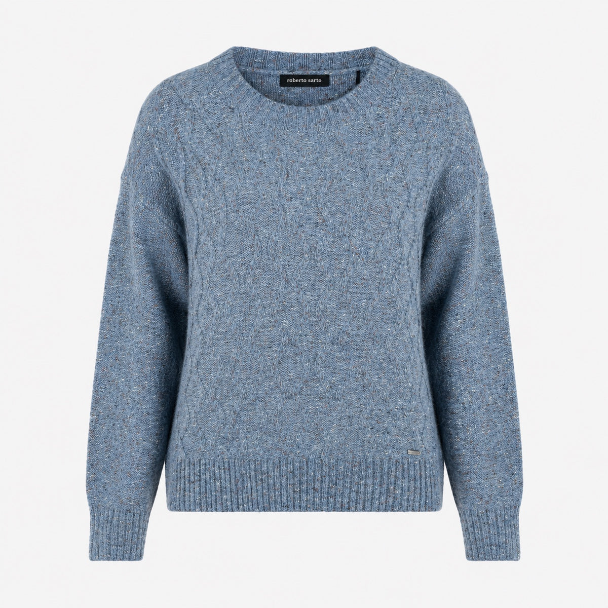 Pulover Roberto Sarto albastru cu torsade și fir multicolor