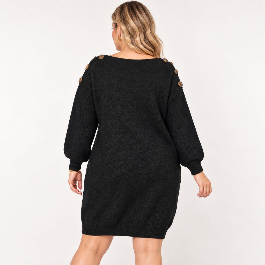 Rochie tricotată Rivers neagră, vedere din spate pe model